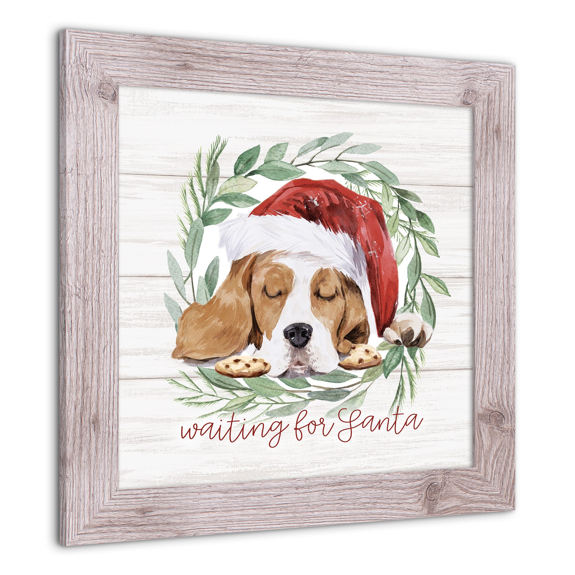 Designs Direct 16" x 16" Santa Dog Western White Framed Print